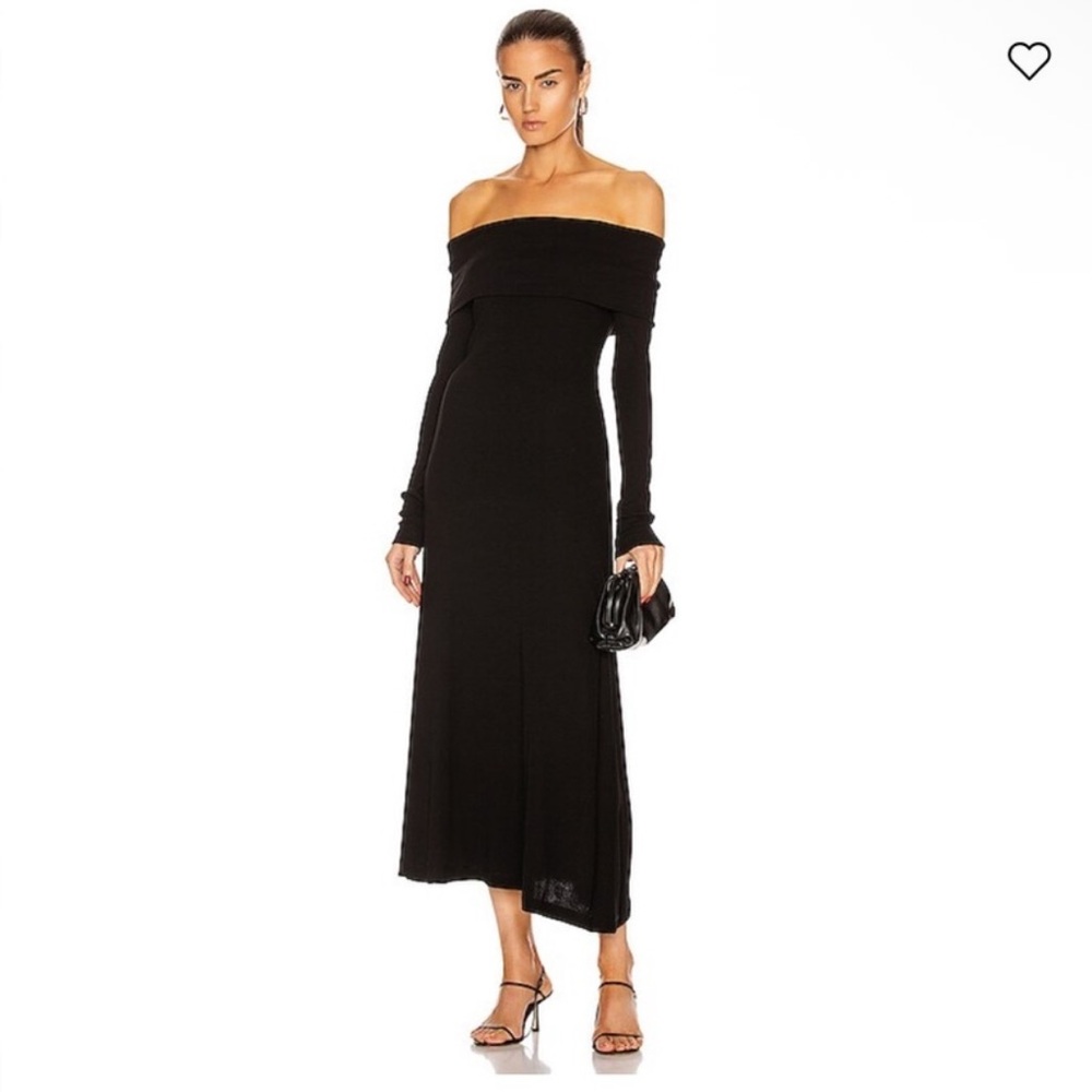 Rosetta Getty Banded Off the Shoulder Midi Long Sleeve Cowl Dress